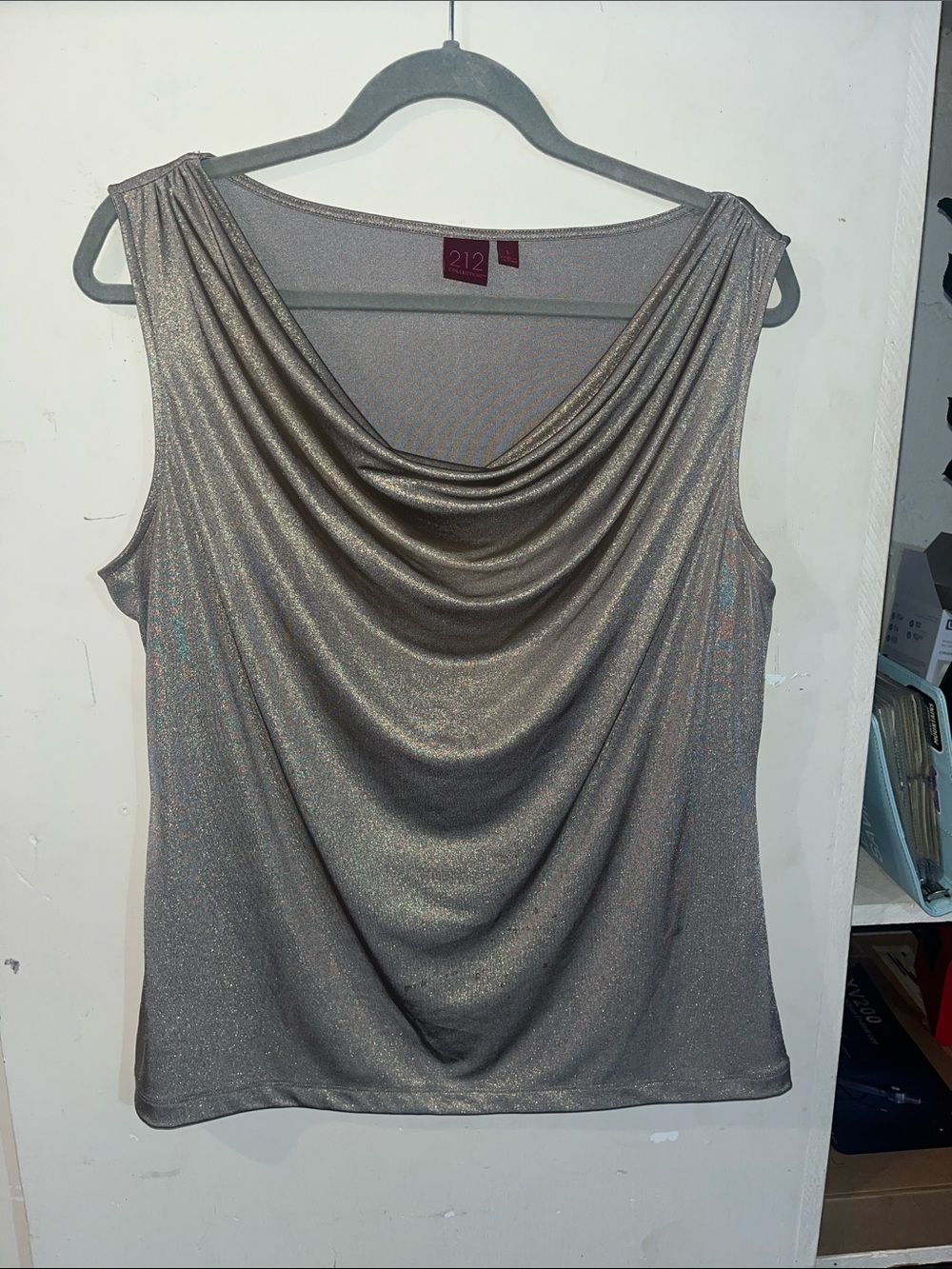 212 collection Shimmery Cowl Neck Sleeveless Top - Silver